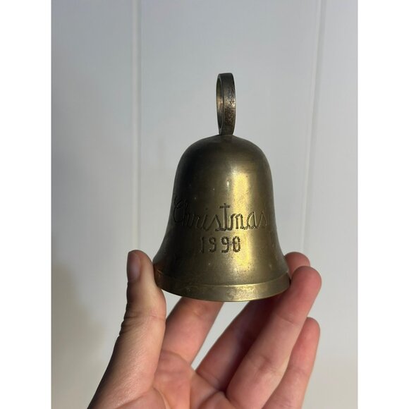 VTG 1990 Silver-Plated Brass Hand Bell – Engraved Christmas Décor 3" - Picture 1 of 7